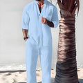 Men's Cotton Linen 2-Piece Set - Casual Top & Pants