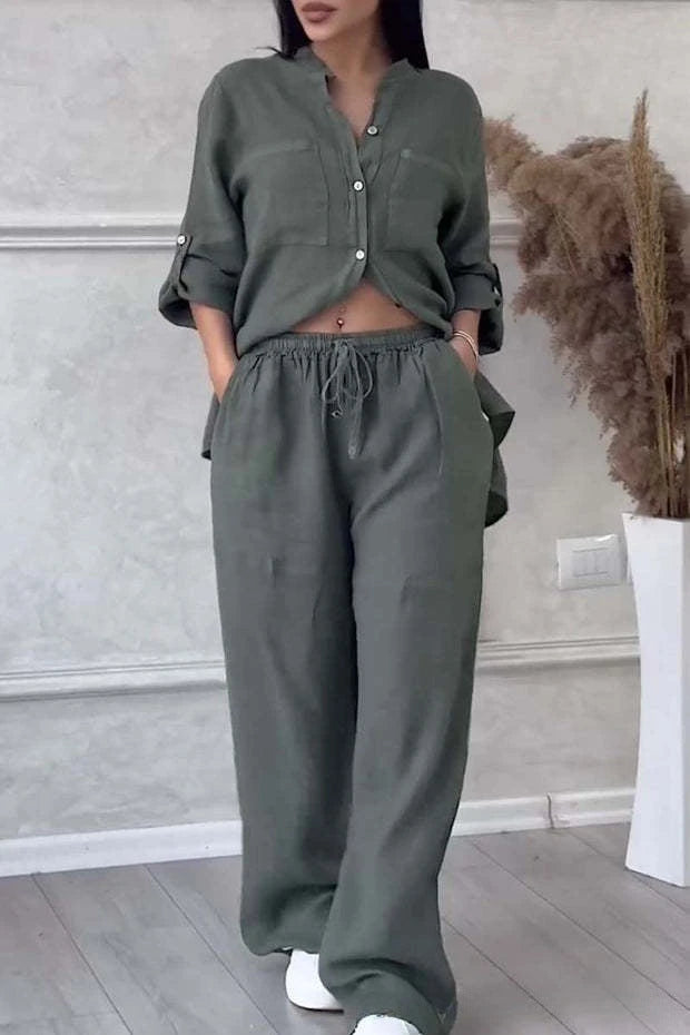 Cotton-Linen Blouse Pants Set