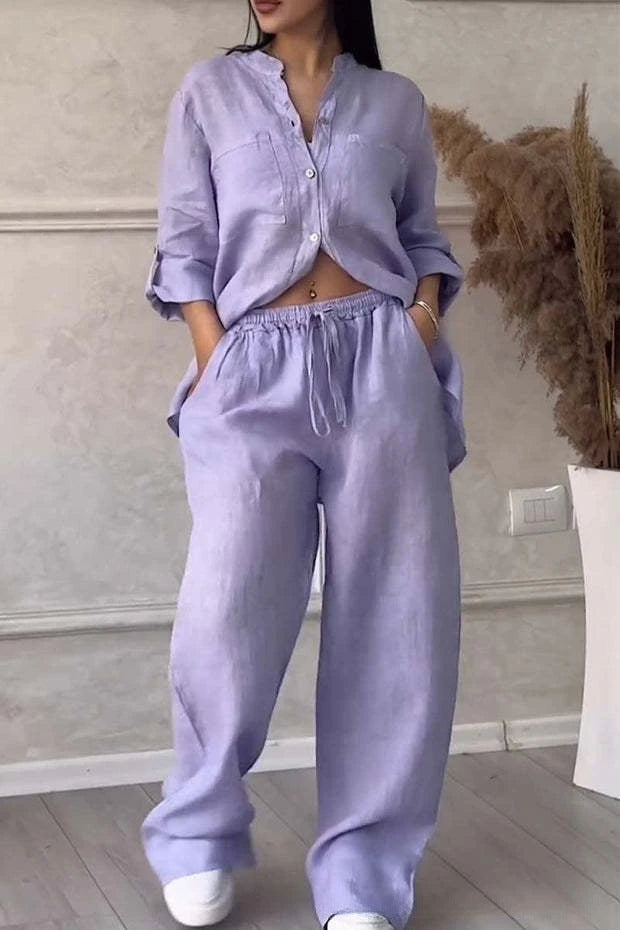 Cotton-Linen Blouse Pants Set