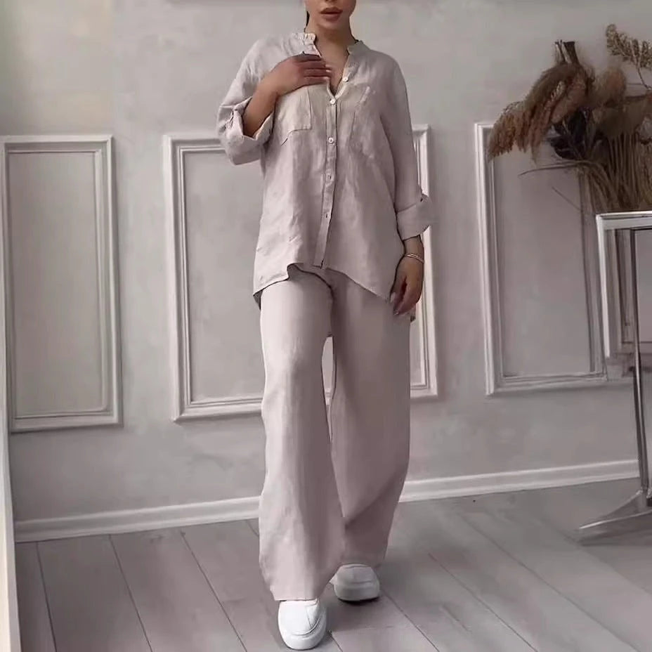 Cotton-Linen Blouse Pants Set