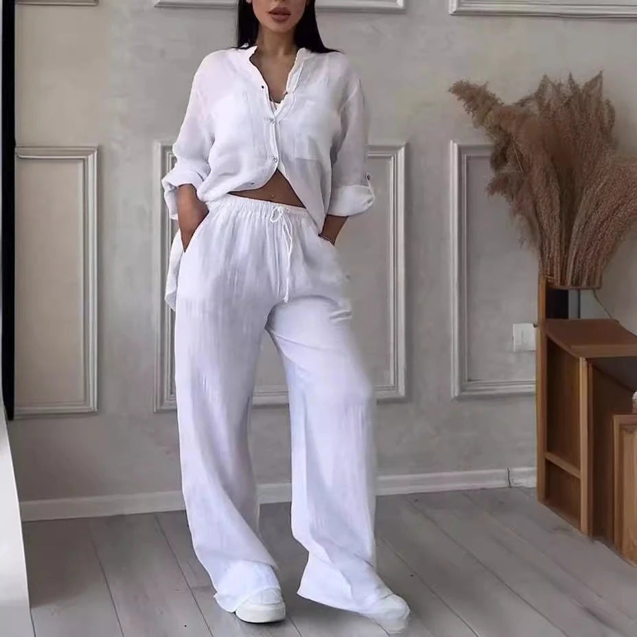 Cotton-Linen Blouse Pants Set