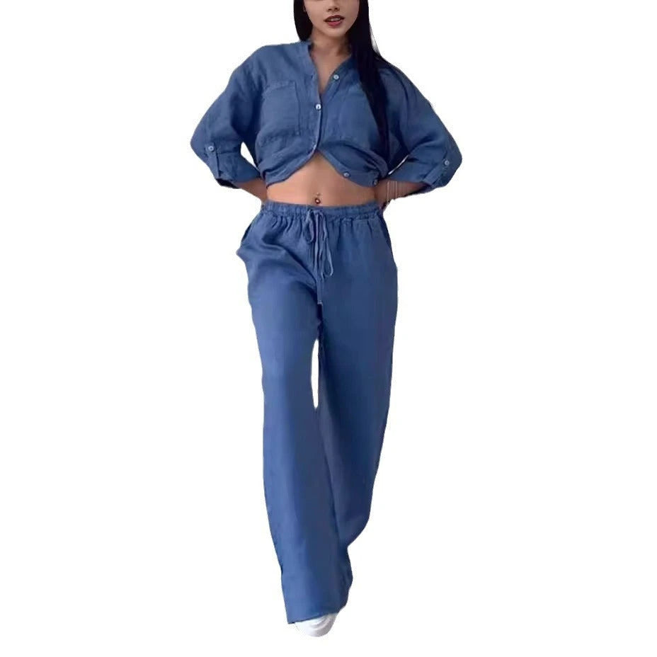 Cotton-Linen Blouse Pants Set