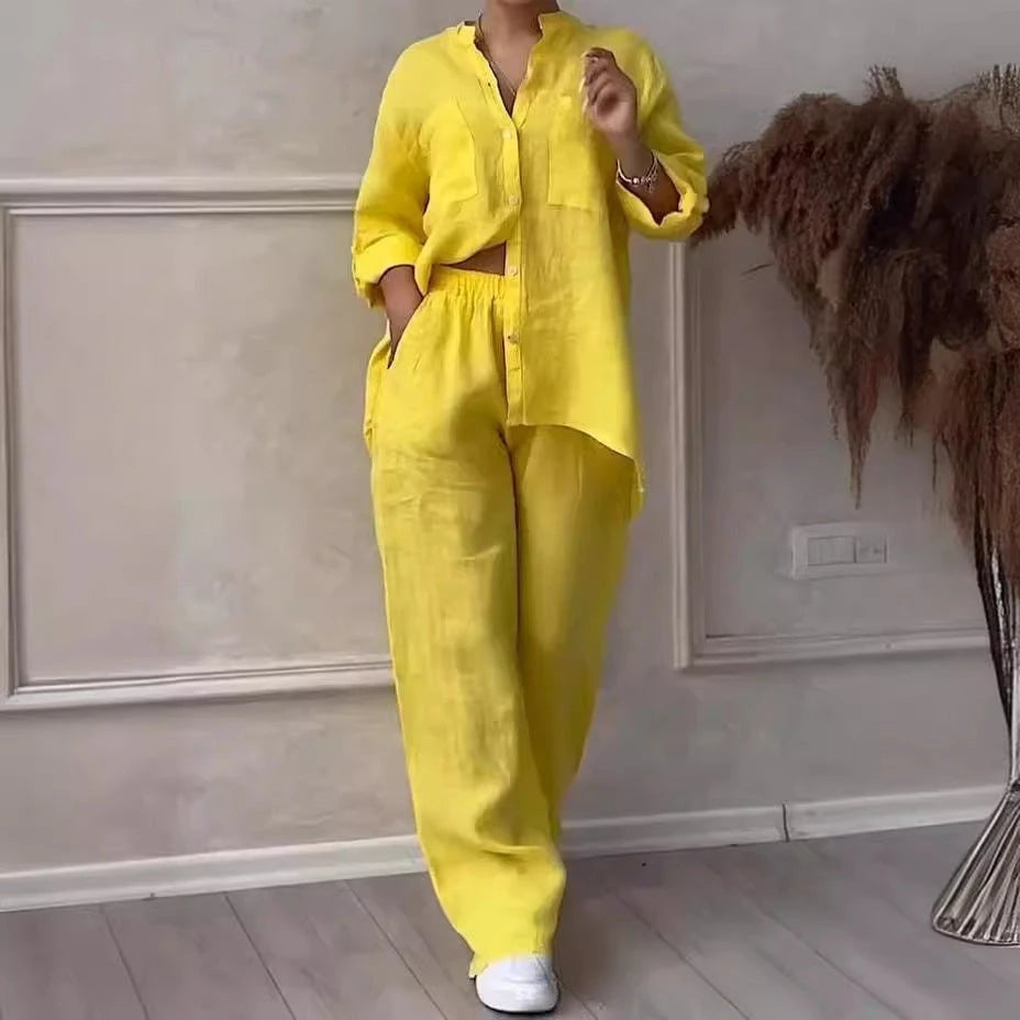 Cotton-Linen Blouse Pants Set