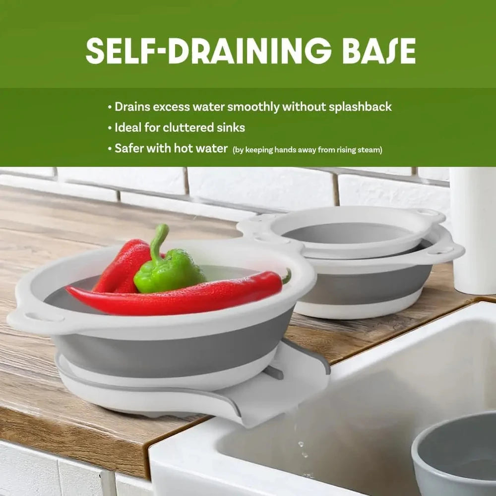 Collapsible Colander Set with Self-Draining Base