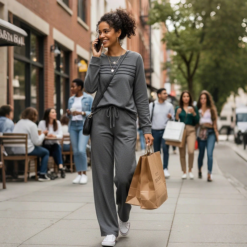 Women’s Crew-Neck Top & Drawstring Trousers Set