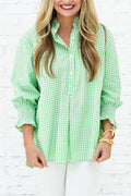 Fresh Contrast Green Gingham Print Top