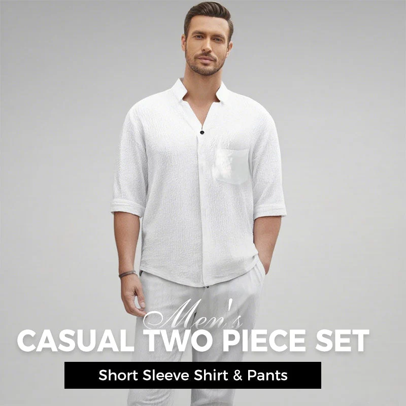 Men's Cotton Linen 2-Piece Set - Casual Top & Pants