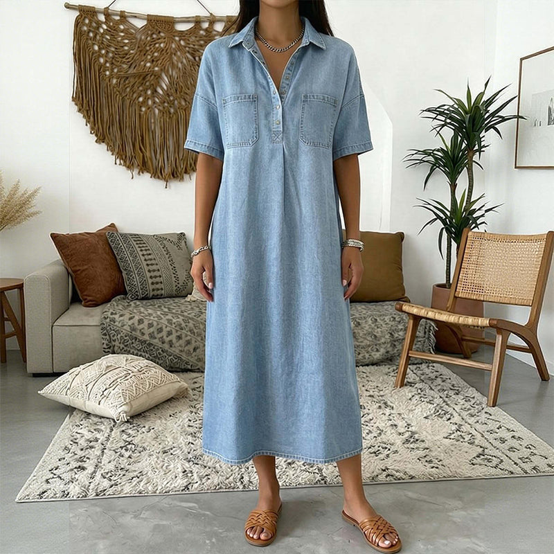 Easy Pocket Denim Midi Dress