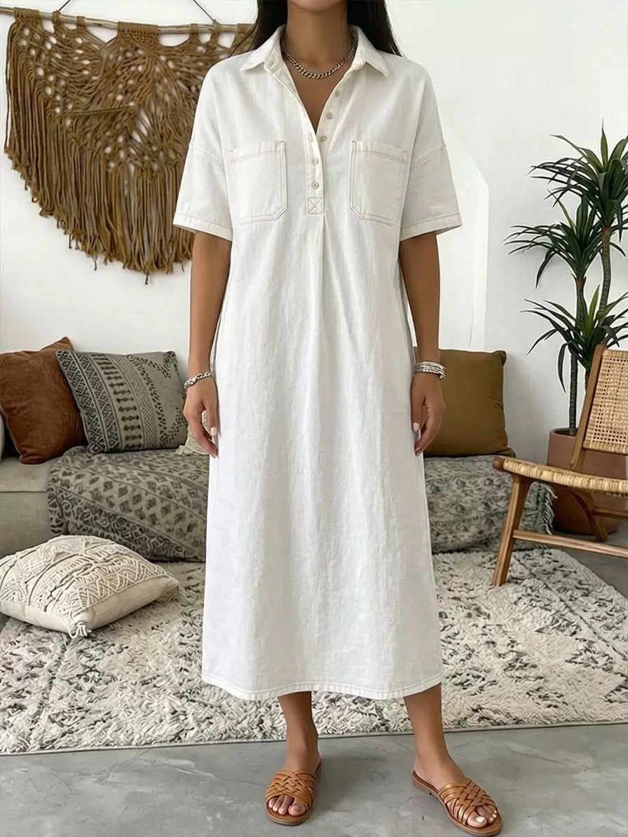 Easy Pocket Denim Midi Dress
