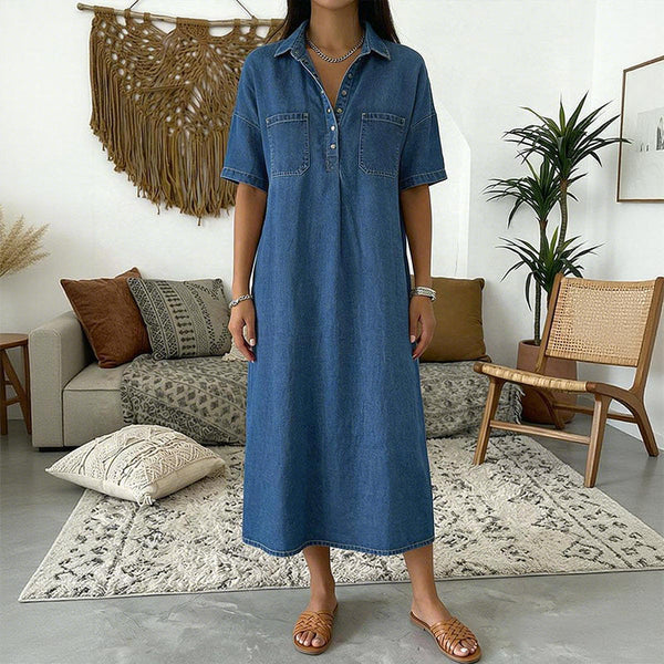 Easy Pocket Denim Midi Dress