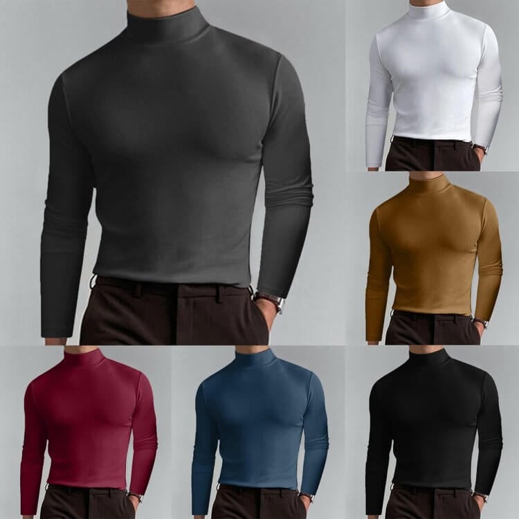 🔥 Men's High Neck Slim Fit T-Shirt - Stretchy & Breathable for Gym or Casual, Modern Style & Comfort 🏃‍♂️📦