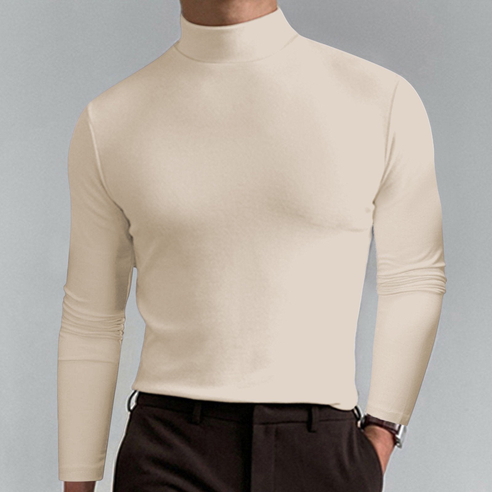 🔥 Men's High Neck Slim Fit T-Shirt - Stretchy & Breathable for Gym or Casual, Modern Style & Comfort 🏃‍♂️📦