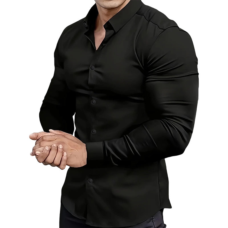 🔥High Quality Men's Four Seasons Solid Color Lapel Long Sleeve Button Shirt